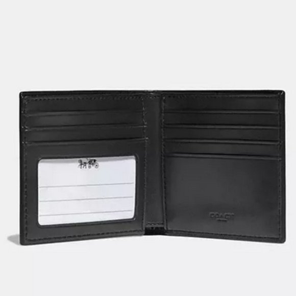 NWT Coach Men's ID Billfold Wallet in Signature Canvas - Charcoal / Black 66551 - Picture 2 of 3